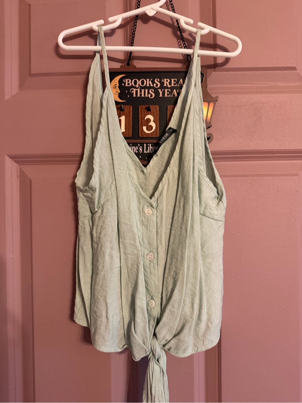 SHEIN Light Mint Button-Front Tie-Hem Camisole